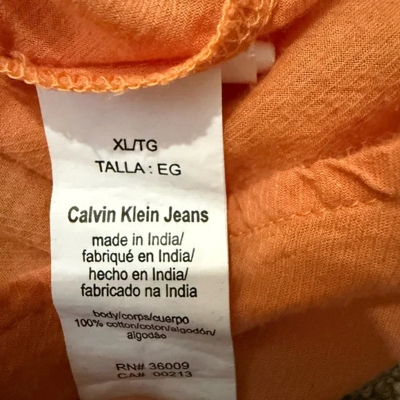 Calvin Klein Orange 100% Cotton Flowy Spring/Summer Shirt, Woman’s XL - Picture 4 of 6